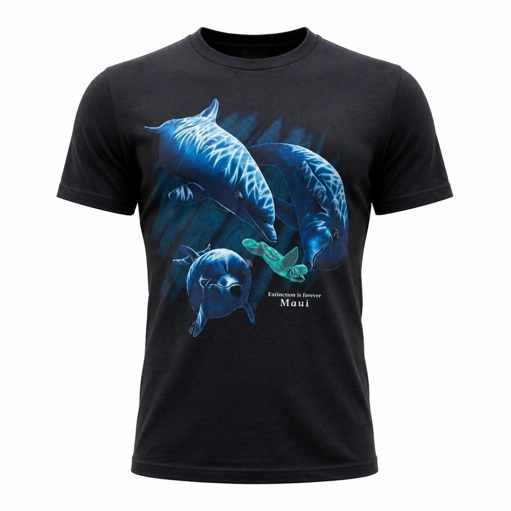 Vintage Harlequin Maui Hawaii Dolphin Sea Turtle T Shirt Mens XL Black USA Made